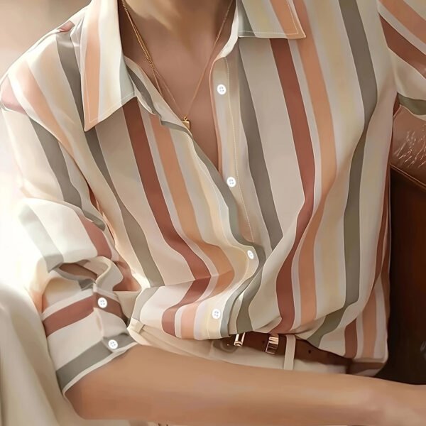 Ladies' Long-sleeved Striped Printed Versatile Casual Shirt