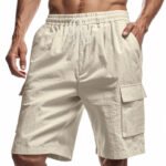 Loose Sports And Leisure Solid Color Linen Drawstring Shorts - Image 5