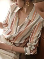 Ladies' Long-sleeved Striped Printed Versatile Casual Shirt - Image 4
