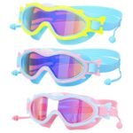 3 Colors Option - 1Pc Kids Swim Goggles With Ear Plugs UV Protection Anti-Fog Leak Proof Wide View Pool Swimming Goggles For Youth Boys Girls Aged 3-16 Years Old Summer Beach Water Park
