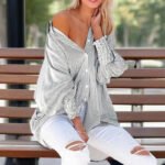 Women's Casual Striped Long Sleeve Shirt With Button-Down Collar & Knit Cuff Detail - Classic Spring&Fall Blouse - Image 2