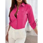 Womens Button Down Shirts V Neck Rolled Up Long Sleeve Tops Elegant Dressy Blouses Business Casual Outfits - Image 4