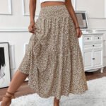 Women's Boho Floral Maxi Skirt - High Elastic Waist, Pleated A-Line Long Skirt