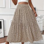 Women's Boho Floral Maxi Skirt - High Elastic Waist, Pleated A-Line Long Skirt - Image 2