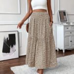 Women's Boho Floral Maxi Skirt - High Elastic Waist, Pleated A-Line Long Skirt - Image 3