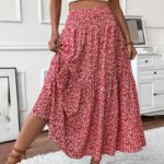 Women's Boho Floral Maxi Skirt - High Elastic Waist, Pleated A-Line Long Skirt - Image 9