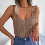 Women's Sleeveless Knitted Camisole With Metal Buckle Straps Crew Neck Tank Top - Image 3