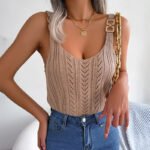 Women's Sleeveless Knitted Camisole With Metal Buckle Straps Crew Neck Tank Top - Image 9