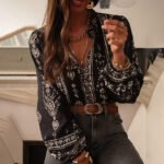 Women's Elegant Printed Blouse - Flowy Boho Shirt With Lantern Sleeves & Lace Trim, Vintage Ethnic Style Loose Top For Spring&Fall - Image 10