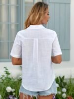 Large Size Solid Color Shirt Button White Is Very Suitable For Spring Summer Office Or Leisure Wear. - Image 4
