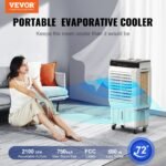VEVOR Evaporative Air Cooler, 2100 CFM, Oscillating Swamp Cooler With Adjustable 3 Speeds And 12 H Timer, 7 Gal Portable Air Cooler For 750 Sq.ft, Indoor Outdoor Use