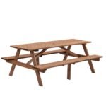 8 Person Brown Wooden Picnic Table, Outdoor Camping Dining Table With 2 Seats, Garden, DIY With 2 Built-in Benches, 2220lb Capacity - Image 2