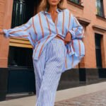 Women's Casual Striped Button-Down Shirt With Drop Sleeves Comfortable Loose-Fit Long Sleeve Top For Spring & Fall - Image 3