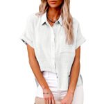 Women's Fashion Casual Cotton Linen Pocket Short-sleeved Shirt - Image 3