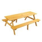 8 Person Brown Wooden Picnic Table, Outdoor Camping Dining Table With 2 Seats, Garden, DIY With 2 Built-in Benches, 2220lb Capacity - Image 3