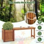 Teak Oil Finish Raised Garden Bed Wood Planter Box With Bench - Image 2