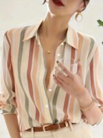 Ladies' Long-sleeved Striped Printed Versatile Casual Shirt - Image 2