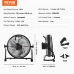 VEVOR Cordless Fan 12 In, Portable Quiet Personal Fan For Home Or Office, 360 Degree Manual Pivoting Head, Stepless Speed Regulation High Velocity Cordless Fan, Heavy Duty Metal Industrial Floor Fans - Image 3