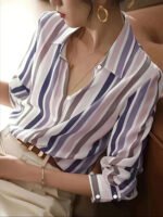 Ladies' Long-sleeved Striped Printed Versatile Casual Shirt - Image 8