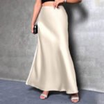 Women's Elegant Satin High Waist Flared Midi Skirt Cocktail Party Wedding Long Skirt - Image 8