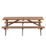 8 Person Brown Wooden Picnic Table, Outdoor Camping Dining Table With 2 Seats, Garden, DIY With 2 Built-in Benches, 2220lb Capacity - Image 7