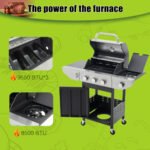 Propane Grill 3 Burner Barbecue Grill Stainless Steel Gas Grill With Side Burner, 37,000 BTU Outdoor Cooking, Patio, Garden Barbecue Grill, Black And Silver - Image 3