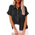 Women's Fashion Casual Cotton Linen Pocket Short-sleeved Shirt - Image 2