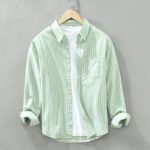 Men's Cotton Casual Striped Oxford Long-sleeved Shirt - Image 2