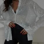 Elegant Women's Sequin Shirt - Stylish Long Sleeve Button-Up Blouse With Glitter Details, Perfect For Party & Casual To Formal Wear - Image 3