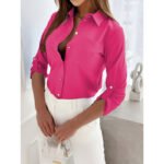 Womens Button Down Shirts V Neck Rolled Up Long Sleeve Tops Elegant Dressy Blouses Business Casual Outfits - Image 5