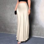 Women's Elegant Satin High Waist Flared Midi Skirt Cocktail Party Wedding Long Skirt - Image 7