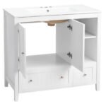 White MDF Painted Double Door Double Drawer With Masking Strip Basin Cabinet 91x46x82cm - Image 9