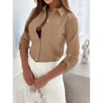 Womens Button Down Shirts V Neck Rolled Up Long Sleeve Tops Elegant Dressy Blouses Business Casual Outfits - Image 8