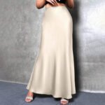 Women's Elegant Satin High Waist Flared Midi Skirt Cocktail Party Wedding Long Skirt - Image 9