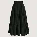 Women's Solid Color High-Waist Knot Detail Flowy Pleated Midi Skirt - Elegant A-Line Skirt For Spring Summer - Image 3