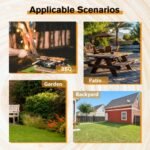 8 Person Brown Wooden Picnic Table, Outdoor Camping Dining Table With 2 Seats, Garden, DIY With 2 Built-in Benches, 2220lb Capacity - Image 10