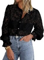 European And American Ladies Fashion Casual Lace Shirt Long Sleeve Button Shirt - Image 2
