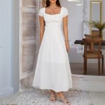 Women's Bohemian Backless Maxi Dress Flowy Ruffled Beach Dress With Adjustable Belt Summer Vacation Boho Dress For Casual Outings - Image 7