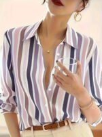 Ladies' Long-sleeved Striped Printed Versatile Casual Shirt - Image 10