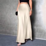 Women's Elegant Satin High Waist Flared Midi Skirt Cocktail Party Wedding Long Skirt - Image 10