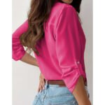 Womens Button Down Shirts V Neck Rolled Up Long Sleeve Tops Elegant Dressy Blouses Business Casual Outfits - Image 6