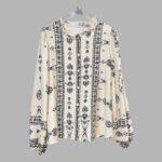 Women's Elegant Printed Blouse - Flowy Boho Shirt With Lantern Sleeves & Lace Trim, Vintage Ethnic Style Loose Top For Spring&Fall - Image 7