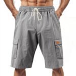 Loose Sports And Leisure Solid Color Linen Drawstring Shorts - Image 7