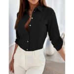 Womens Button Down Shirts V Neck Rolled Up Long Sleeve Tops Elegant Dressy Blouses Business Casual Outfits - Image 10