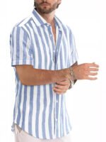 Casual Fashion Short Sleeve Striped Dress Shirt Cotton Beach Shirt - Image 9
