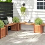 Teak Oil Finish Raised Garden Bed Wood Planter Box With Bench - Image 10