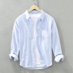 Men's Cotton Casual Striped Oxford Long-sleeved Shirt - Image 10