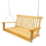Wood Porch Swing With Armrests & Hanging Chains For Patio, Garden Yard - Image 6