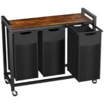 Laundry Hamper With 3 Pull-Out Removable Laundry Bags Clothing Sorter With Shelf And Wheels Adjustable Feet, 3 X 8.6 Gallons - Image 2