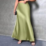 Women's Elegant Satin High Waist Flared Midi Skirt Cocktail Party Wedding Long Skirt - Image 4